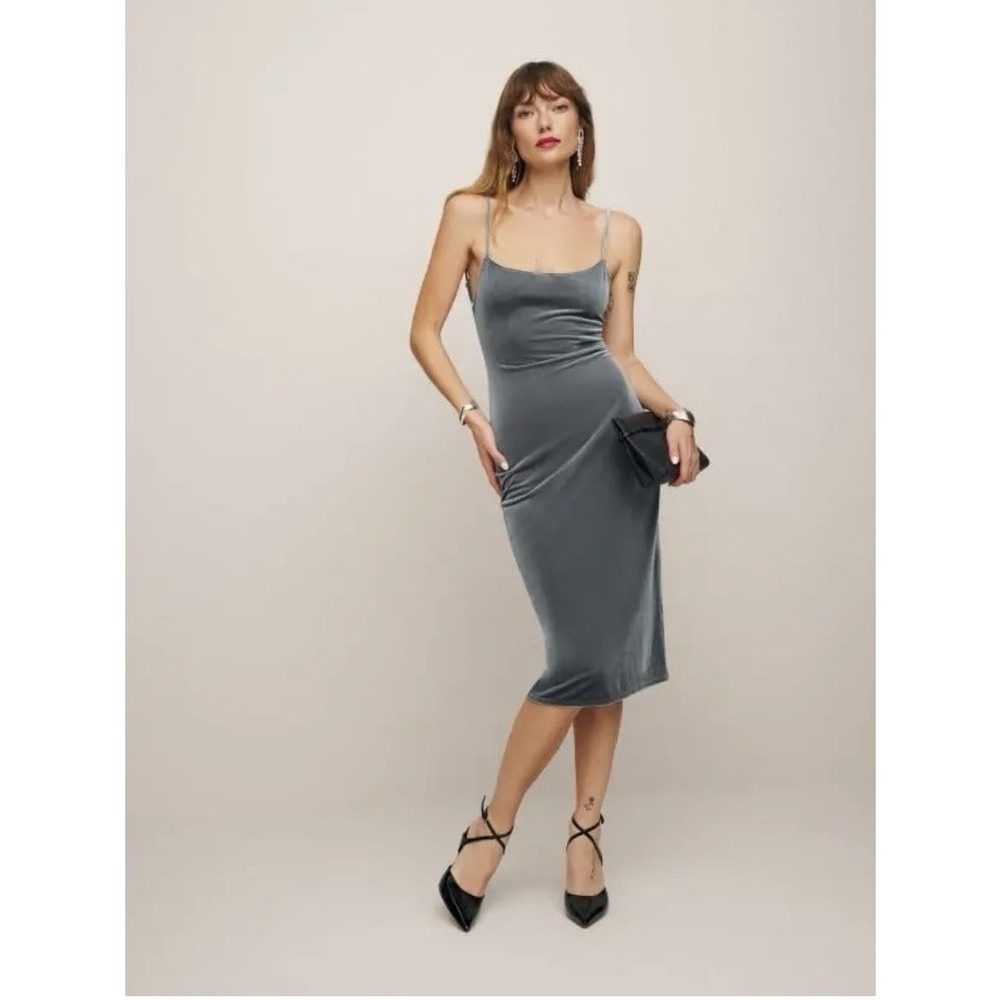 Reformation Merel Velvet Midi Slip Dress Silver Small‎ Romantic Preppy Dainty